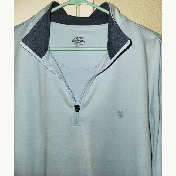 NWOT MENS BLUE IZOD PULL-OVER SWEATSHIRT W/ HIGH COLLAR & 1/4LENGTH ZIP SIZE L - Picture 2 of 3